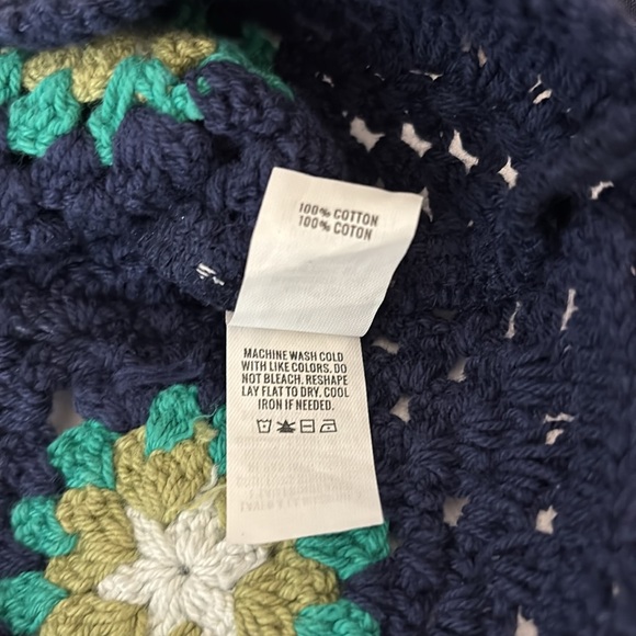 Aerie Peasant Crop Top Cotton Crocheted Granny Square Medium Navy Cottage core - Picture 7 of 9